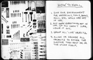 A page from Tom Sachs' Ten Bullets Zine describing knolling